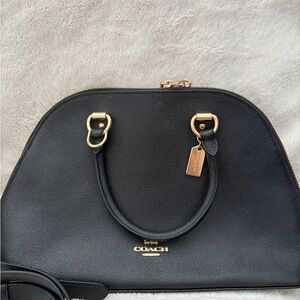 Coach Black Leather Satchel with Gold Accents
